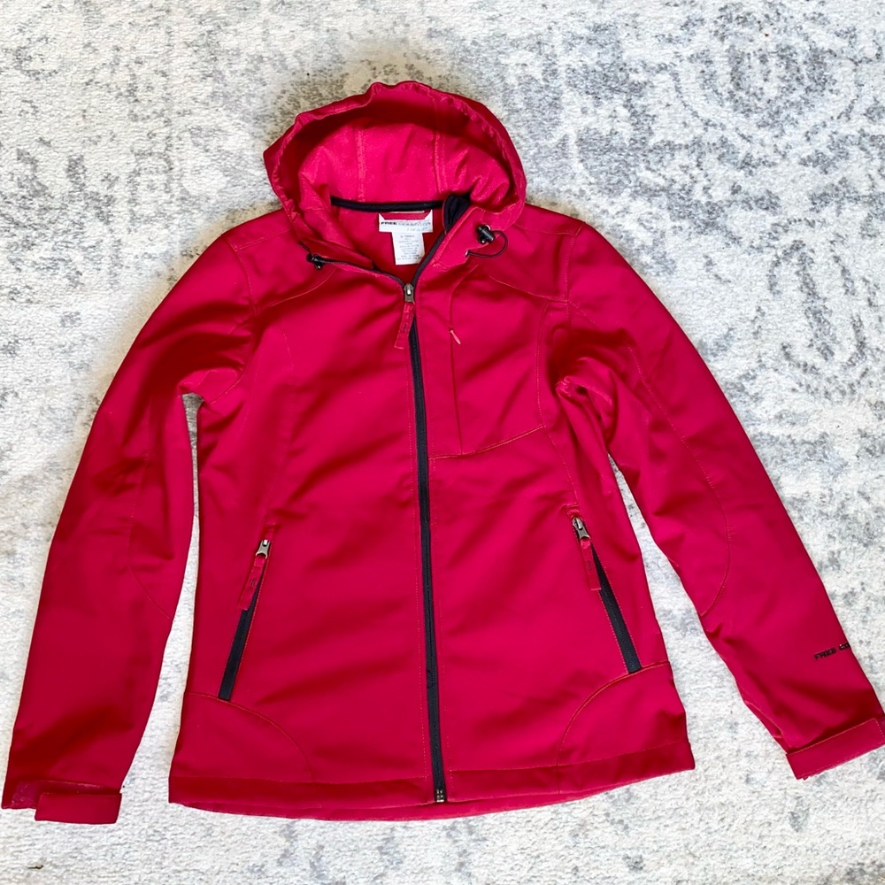 Free Country Red Hooded Hard Shell Jacket Size XS